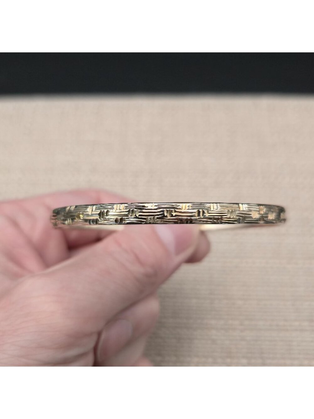 7.5 Inch Vintage Greek Key Diamond Cut Etched Sterling Silver Stacking Bracelet